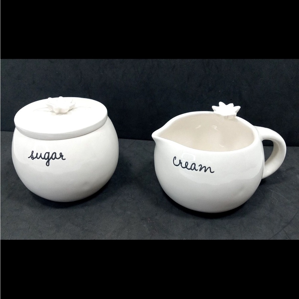 Rae Dunn Cream Sugar Ceramic Set White Lily Flower